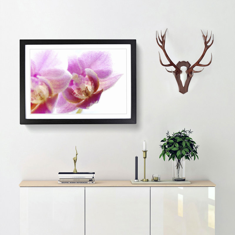 A Pink Orchid Flower - Framed Print, 45cm H x 63cm W x 2cm D, Black Framed