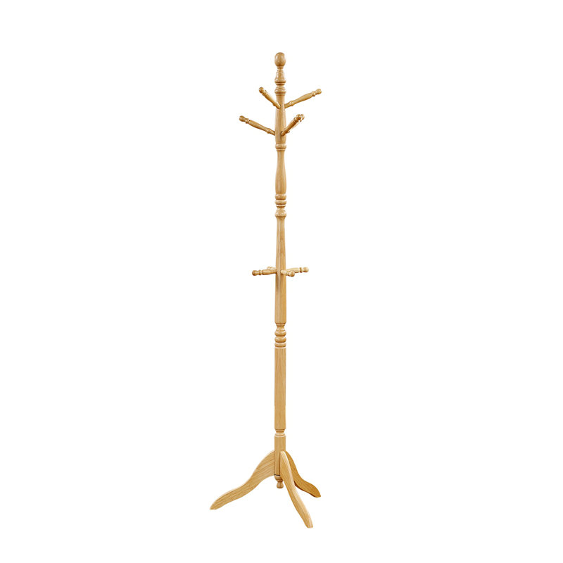 Classic Coat Rack Solid Wood, 10 Hooks Coat Hanger Stand Entryway Home Furniture 1Pc, Natural