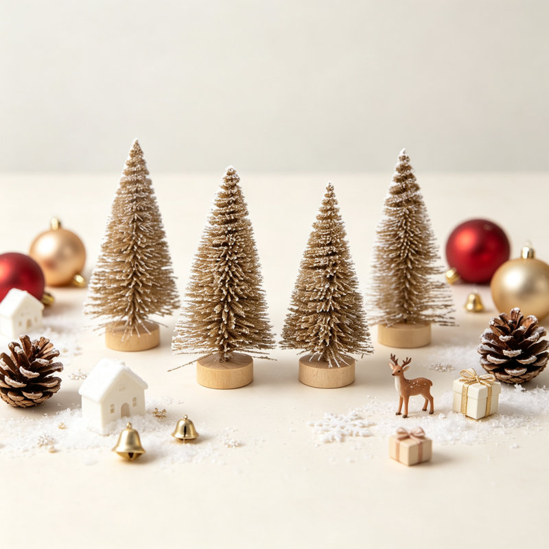 Paquet de 4 petites décorations pour sapin de Noël artificiel, 4,13 po de hauteur, mini sapins de Noël, cèdre, pin, sisal, décoration de table, JT