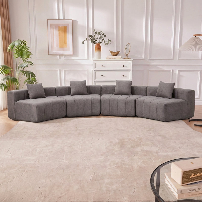 Canapé modulaire semi-circulaire avec 4 coussins, Gris