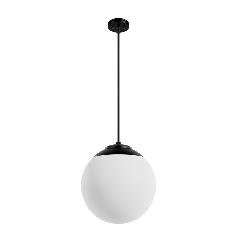 Hepburn Matte Black 16" Globe Pendant with White Glass