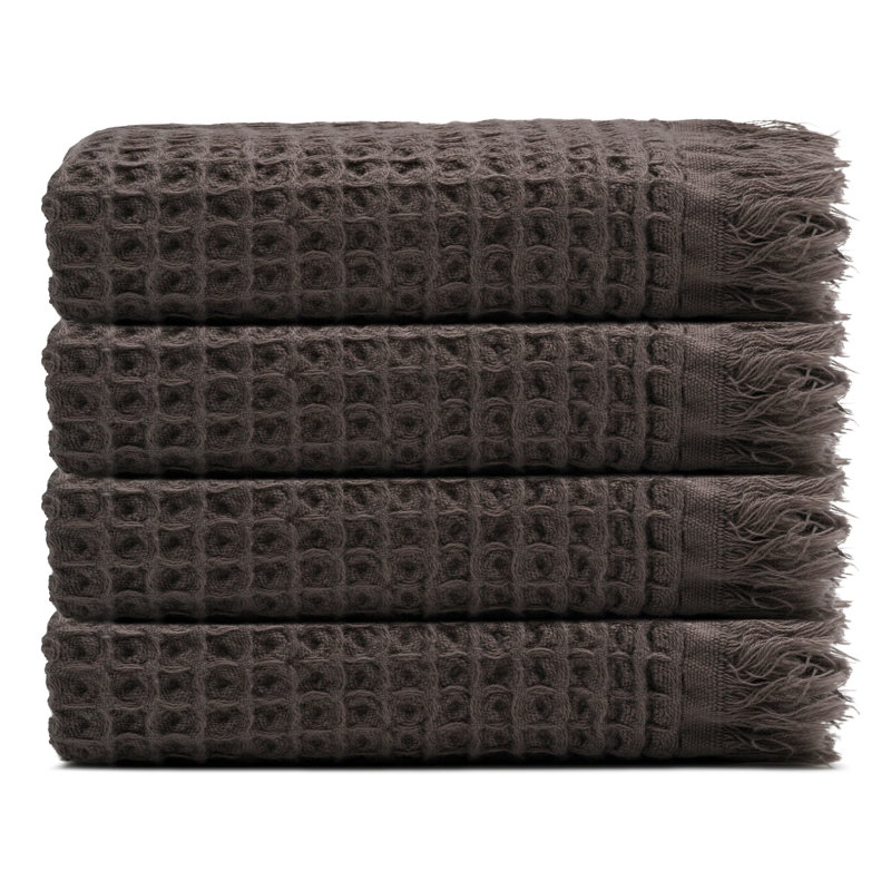 Waffle Turkish Cotton Kitchen & Guest Towel Set of 4, Taupe Brown