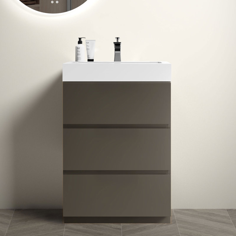 Meuble-lavabo de salle de bain gris, spacieux et silencieux