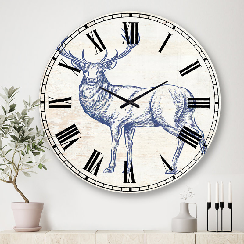 Horloge murale Deer Wild and Beautiful, Grand, Bleu
