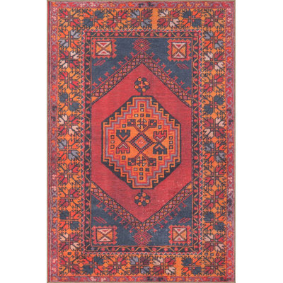 Traditional Themed Geometric Red Decorative Rug And Washable Carpet