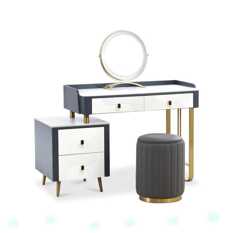 Modern Makeup Vanity Set with mirror and stool