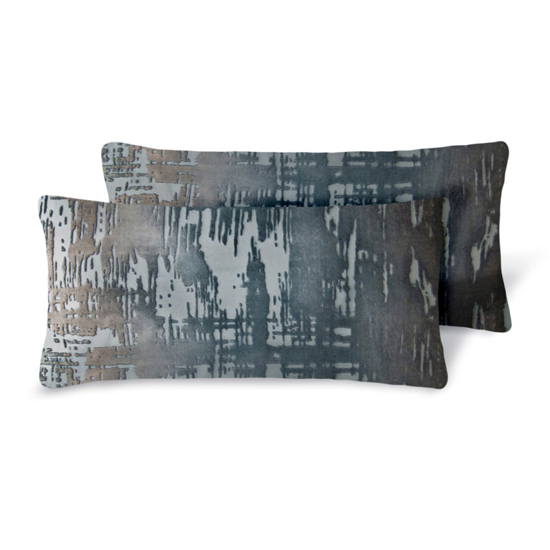 Brush Stroke Lumbar Pillow Cover & Insert, 12" H x 24" W, Gunmetal