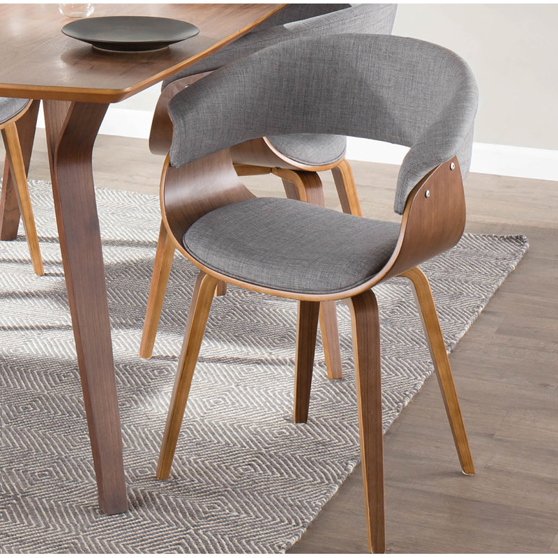 Barnabas Upholstered Side Chair, Bent Wood Frame, Light Gray Polyester Blend