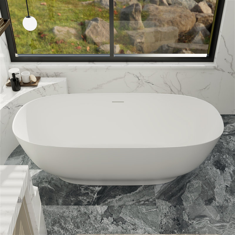 Baignoire de trempage autoportante de 63 po x 30 po avec bonde escamotable et trop-plein, certifiée Cupc