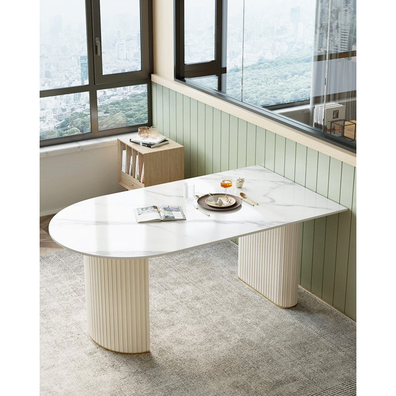 Table de salle à manger en pierre frittée de luxe italien clair, H 29,53 po x L 70,87 po x l 31,50 po
