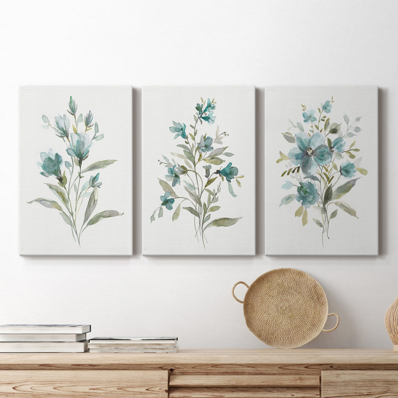 Linen Botanical II - ensemble de 3 impressions sur toile tendue, H 27 po x l 54 po x P 1 po