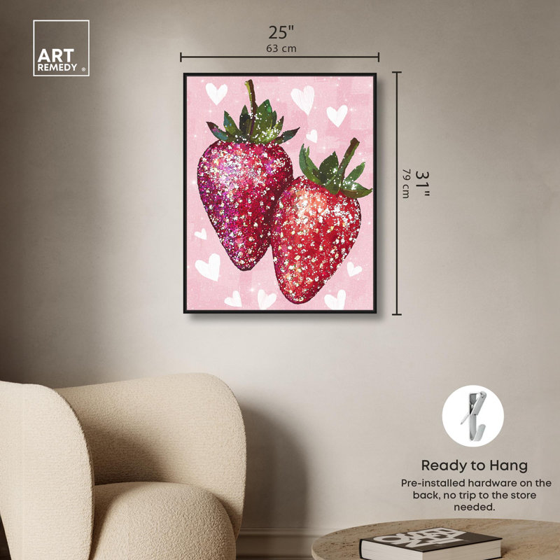 «Sparkling Strawberries Canvas Trendy Art Prints» par Art Remedy, Cadre noir, H 31 po x l 25 po x P 1,8 po