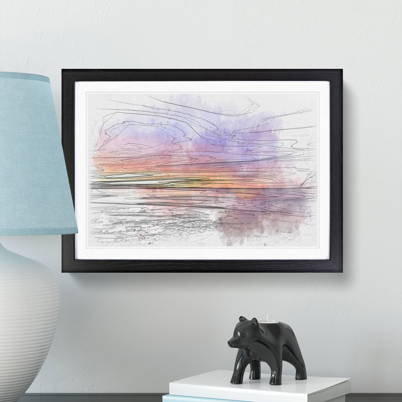 Sydney Beach Sketch - Picture Frame Graphic Art Print, 62cm H x 87cm W x 2cm D, Black Framed