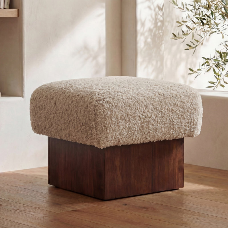 Serge Ottoman Brown Faux Fur, White