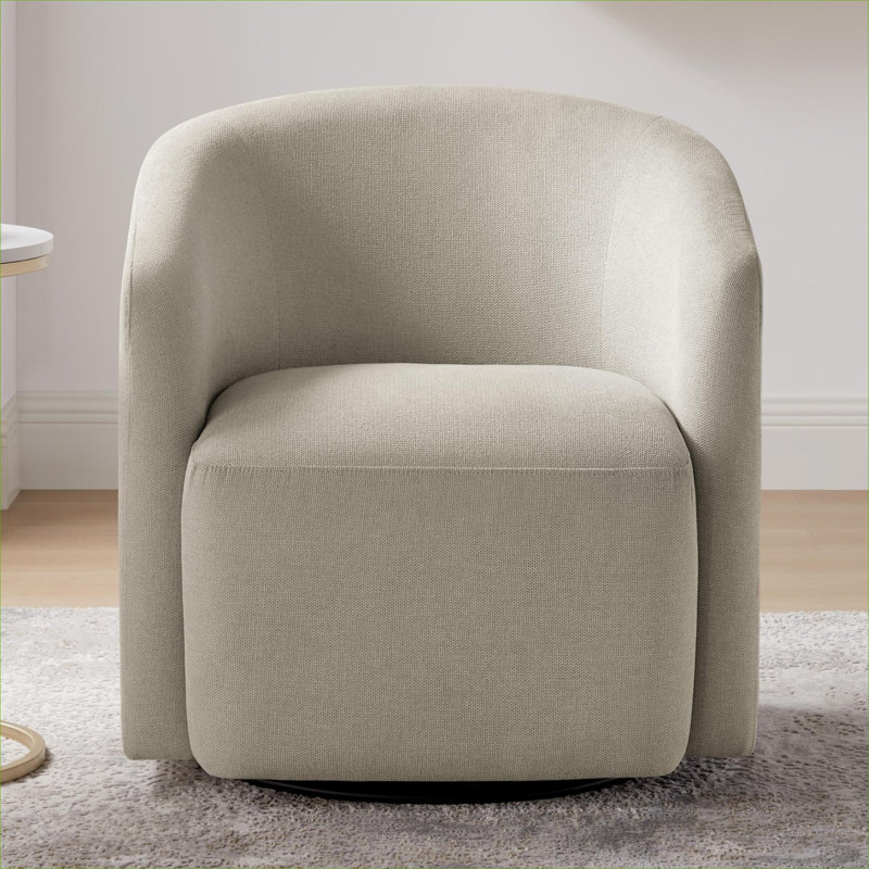 Fauteuil d'appoint en tonneau, tissu beige chaud, siège compact pivotant à 360 degrés pour les petits espaces et recoins confortables
