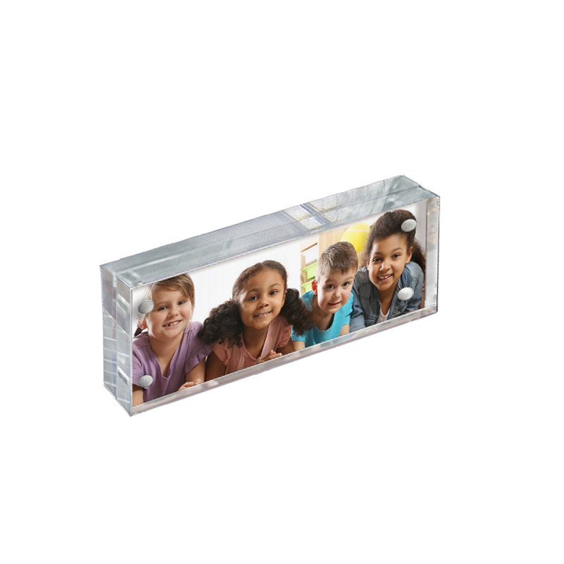 Clear Acrylic Magnetic Photo Frame Block with Silver Magnets