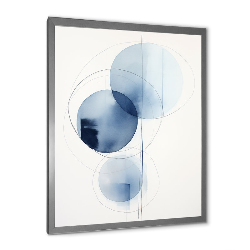 Orbiculaire unité aquarelle minimale en bleu rétro I - salon moderne d'art mural géométrique, H 44 po x l 34 po x P 1,5 po