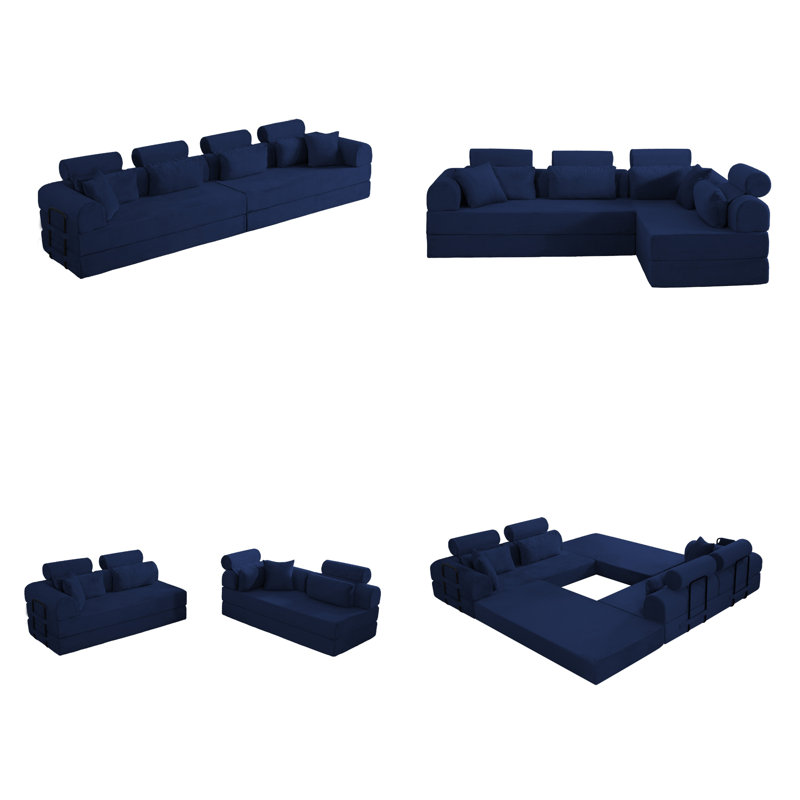 Canapé-lit modulaire en L: canapé-lit modulaire convertible peu encombrant avec grand lit, design moderne minimaliste et tissu en velours côtelé pour une vie compacte