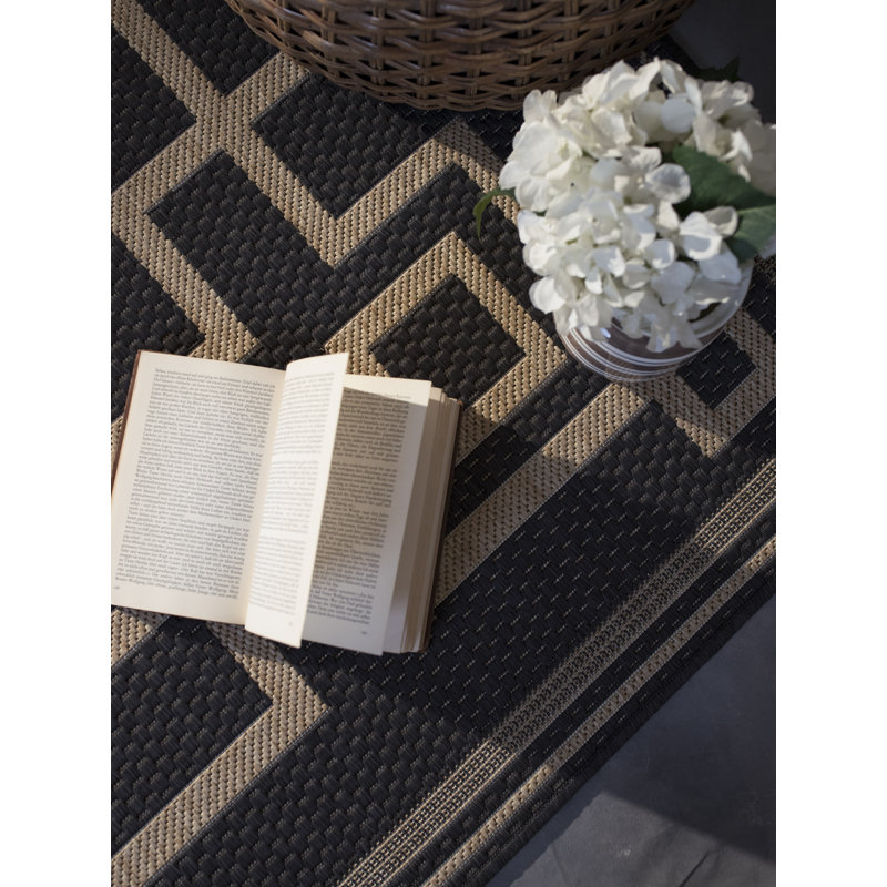 Tapis oriental gris anthracite intérieur / extérieur Opheim, Rectangle 7 pi 10 po x 10 pi