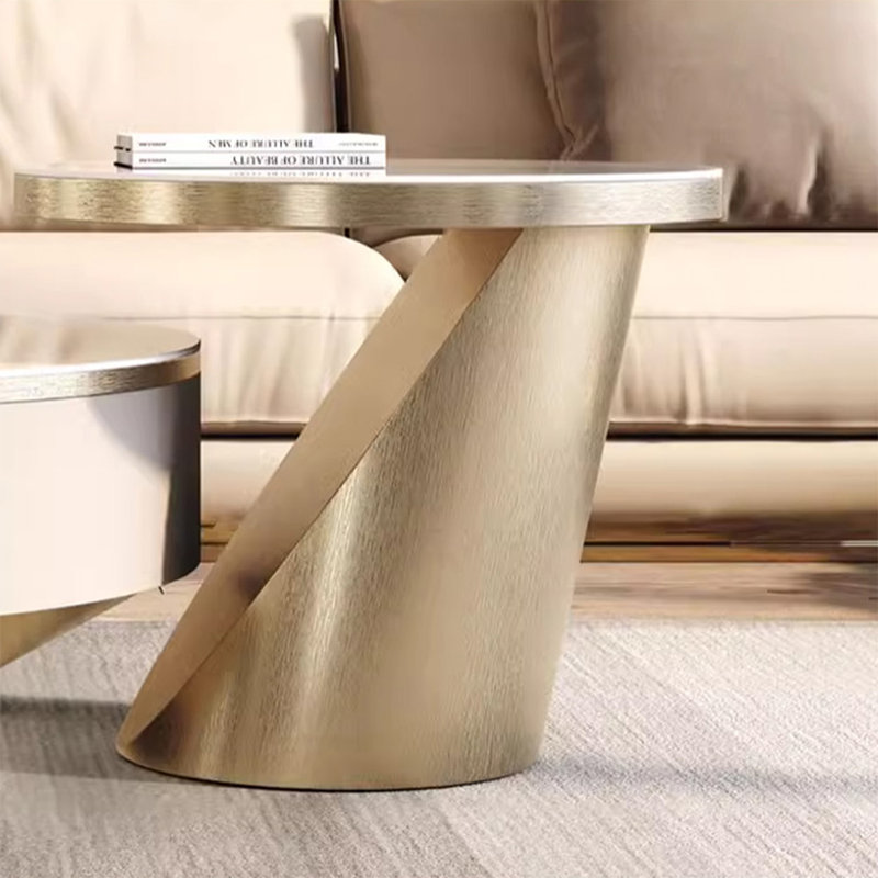 Table basse moderne et simple à plaque de pierre avec une combinaison circulaire et un design créatif de tiroir pour la table basse du salon