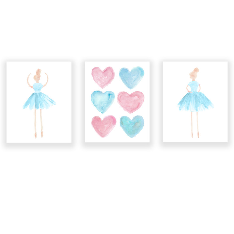 «Little Girls Ballet», impressions sur papier, H 14 po x l 11 po x P 0,06 po, Bleu turquoise et rose