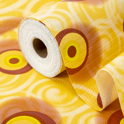 Shelf Liner,Non-Adhesive Non-Slip Cabinet Liners,Drawers Liners,Circle Print Yellow,18 in x 8Ft (96 inch)