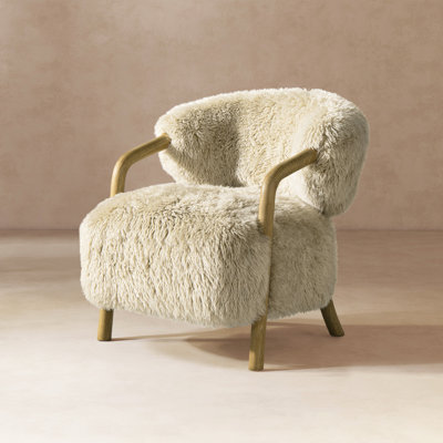 Drumm 33" Rustic Oak Sheepskin Upholstered Accent Arm Chair