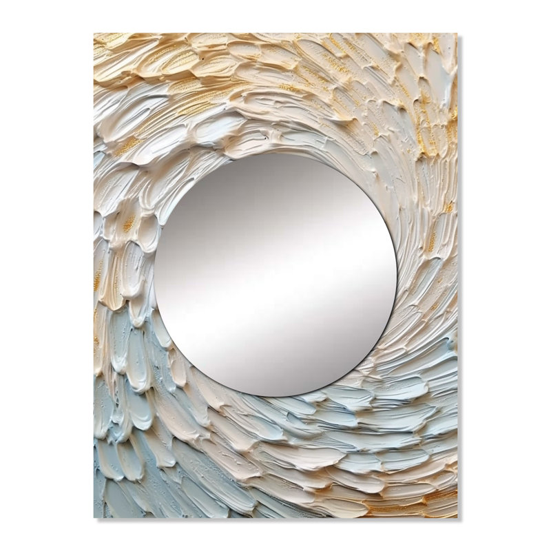 «Gold and Cream Enchanted Whirls III», miroir mural décoratif à spirales abstraites, miroir doré, impression sur métal