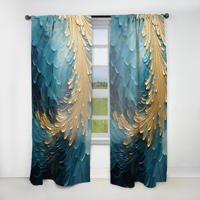 Gold Teal Ocean Spiral I - Modern Velvet Curtain - Room Darkening - 1 Panel, 52" W x 108" L