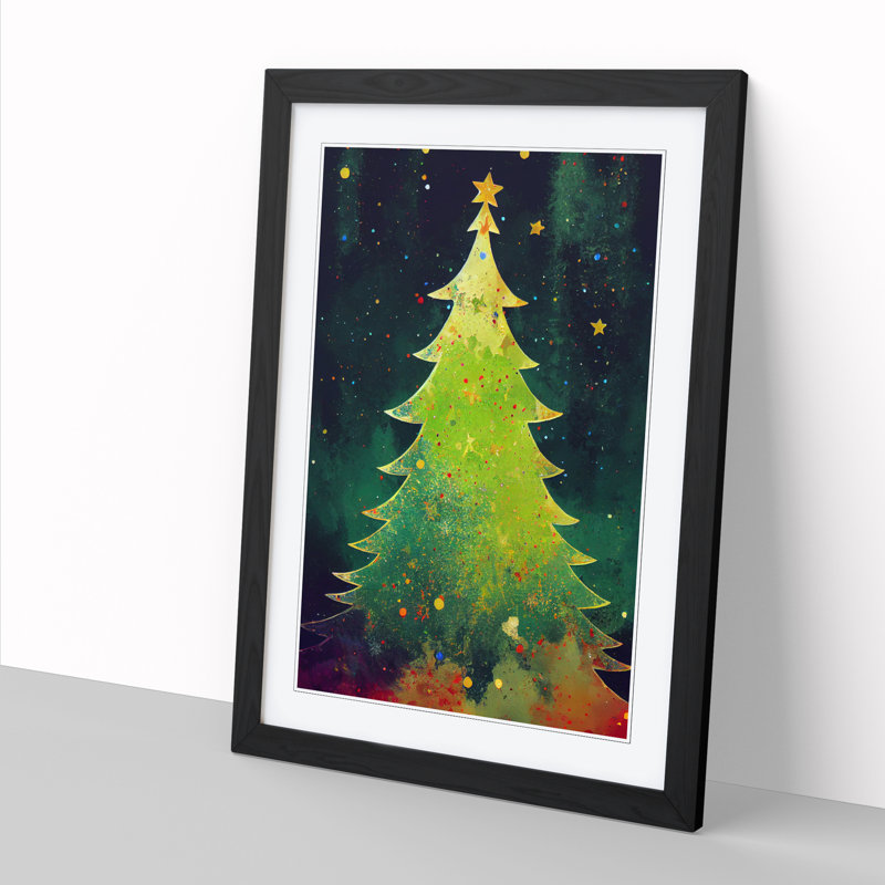 Christmas Tree Splatter - Single Picture Frame Print, Black Framed, 64cm H x 46cm W