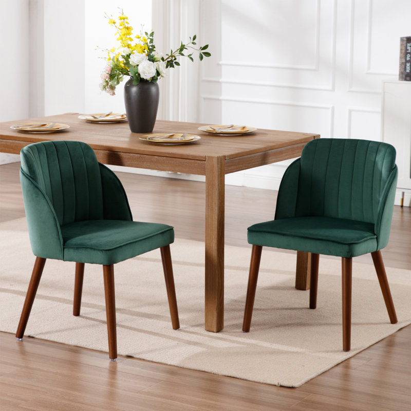 Upholstered Dining Chairs Wood Frame Side Chairs Armless Chair for Dining Room/Living Room, Green, Green