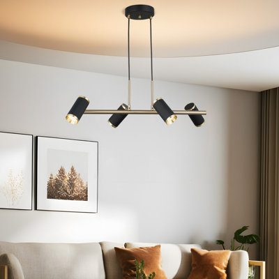 Elegant Black and Antique Lacquer Chandelier, Adjustable Height 19.7 - 40.2 Inches | Metal Body, Ø2.2 x 4.3 Inches Cap | 4 x GU10 Max 7W Bulbs Included | Modern Lighting Fixture for Living Room & Dining Room Decor