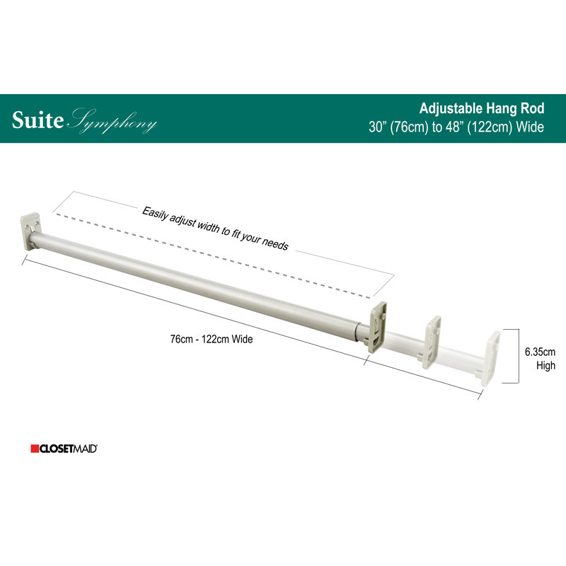 SuiteSymphony Telescopic Wardrobe Rail up to 122cm Wide Wall Mounted Rod by ClosetMaid, White