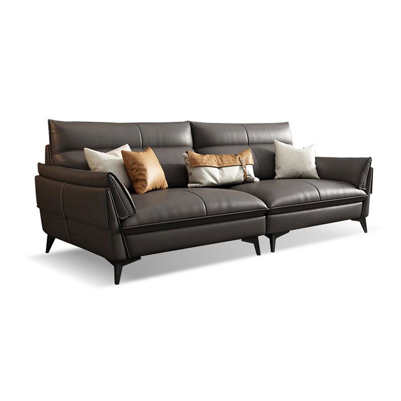 Causeuse-coussin modulable noire en cuir véritable, H 37,4 po x l 85,83 po x P 39,37 po
