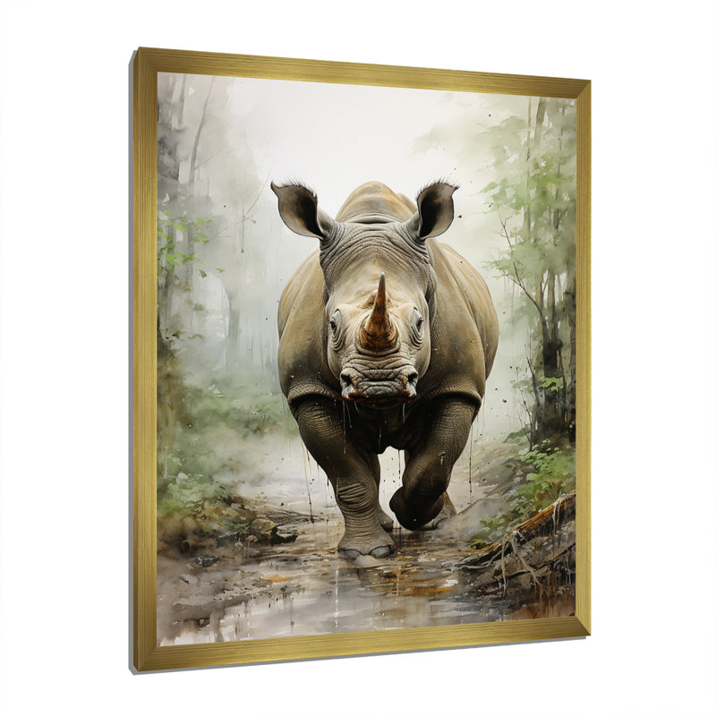 Rhinocéros Gardien cornu I, Encadrement doré, H 32 po x l 24 po x P 1 po
