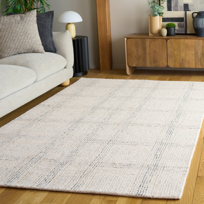 Tapis ivoire / gris en laine / coton touffeté à la main Corinna
