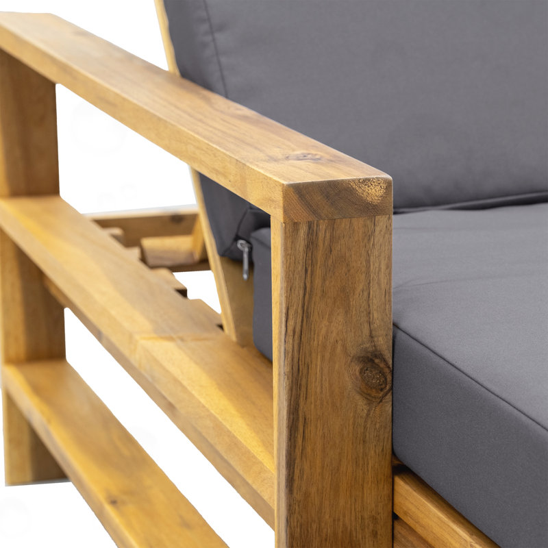 Acacia Wood Lounge Chair with Adjustable Backrest, Natural, Grey