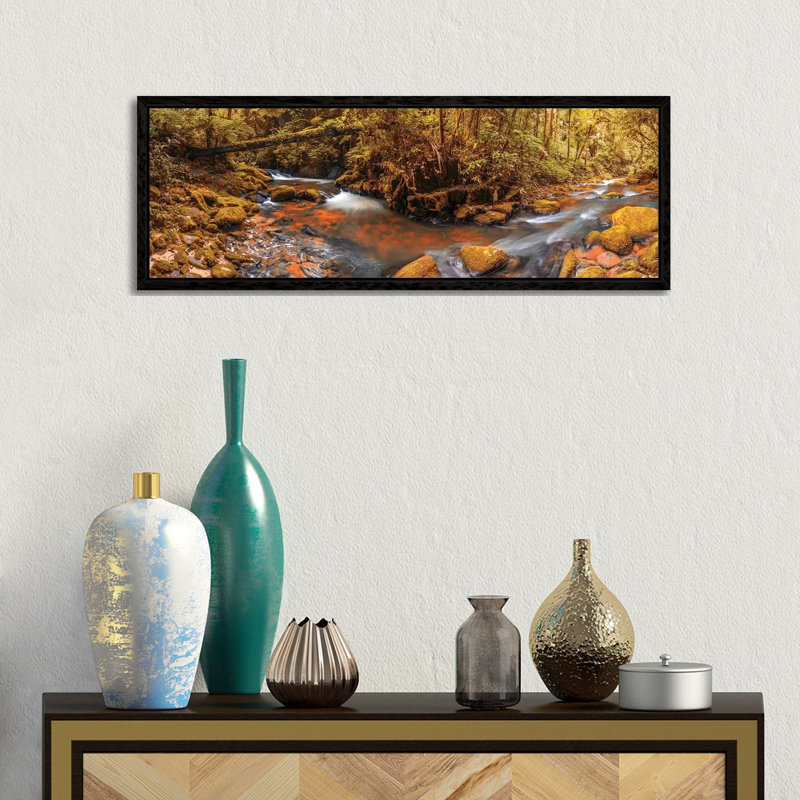 Jungle Panorama II by Glauco Meneghelli - Print on Canvas, 30.48 cm H x 91.44 cm W, Brown Floater Frame
