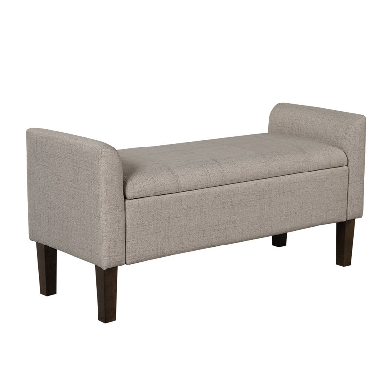 Light Taupe Upholstered Flip-Top Storage Bench with Wood Legs