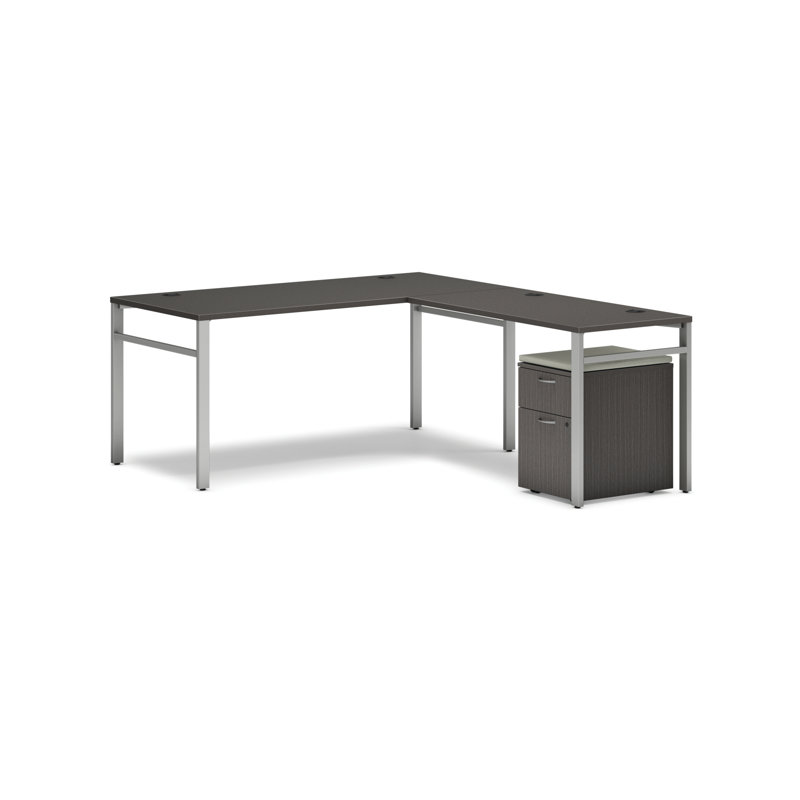 Mod L-Desk with Mobile Pedestal, Slate Teak/Silver