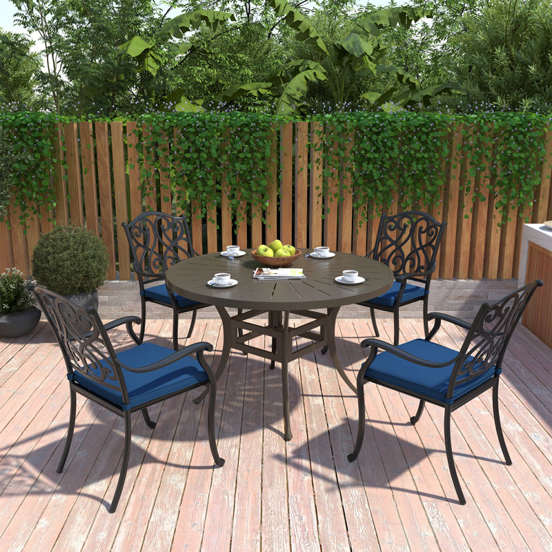 Fauteuil de patio empilable avec coussin Liesl, Bleu