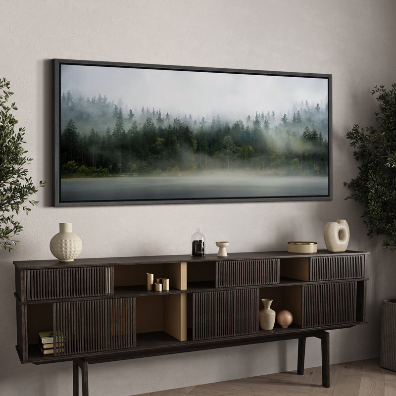 «Fog-Enshrouded Forest Tree River Natural Scenery Landscape», reproduction sur toile, H 30 po x l 60 po, Noir