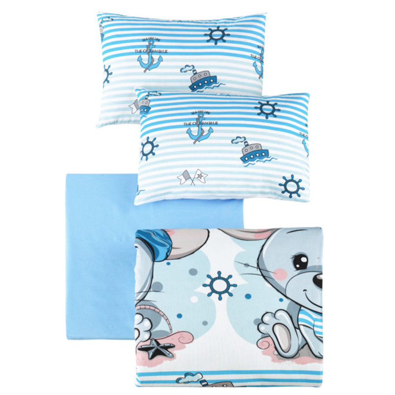 Ensemble de housse de couette 100% coton Ranforce Baby, 39,4 po x 59,1 po | Comprend une housse de couette, un drap plat et 2 taies d'oreiller | Doux et confortable, lavable à la machine, fermeture à boutons et enveloppes | Blanc, bleu, gris et rose