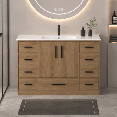 Meuble-lavabo 48 po. Armoire de rangement abondante - 2 portes à fermeture douce et 9 tiroirs