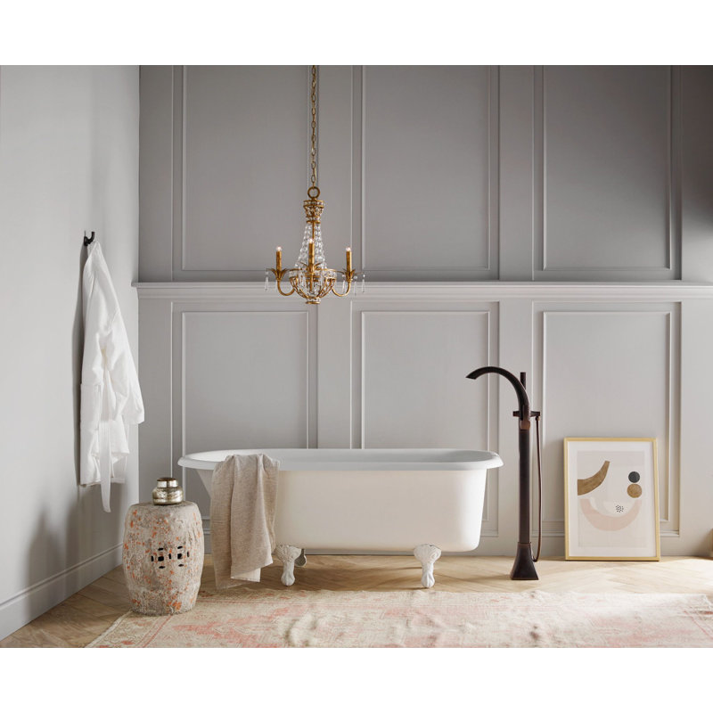 Voss Single Handle Floor Mounted Tub Filler, Brushed Nickel
