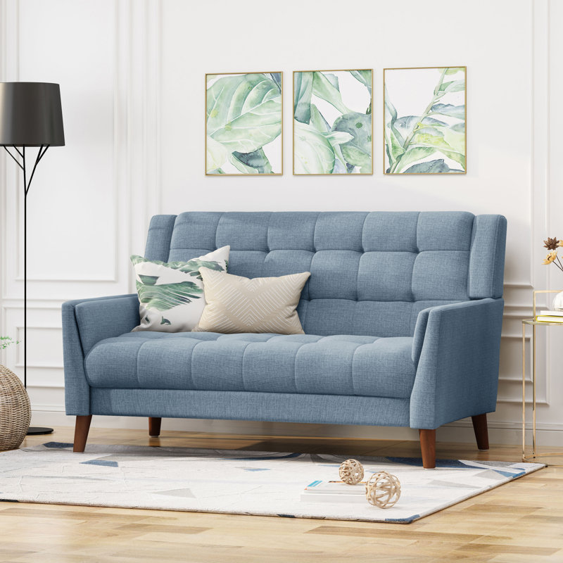 Petit canapé convertible moderne avec causeuse à accoudoirs carrés de 31,5 po Greenmont, Polyester bleu