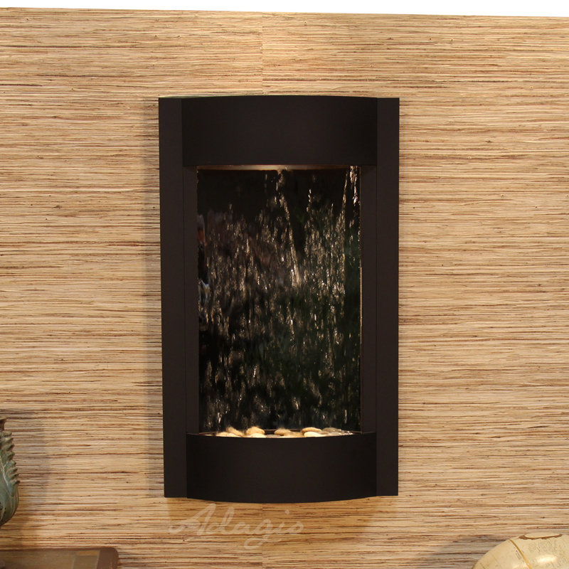 Serene Waters Fountain with Light, Textured Black, Silver Mirror