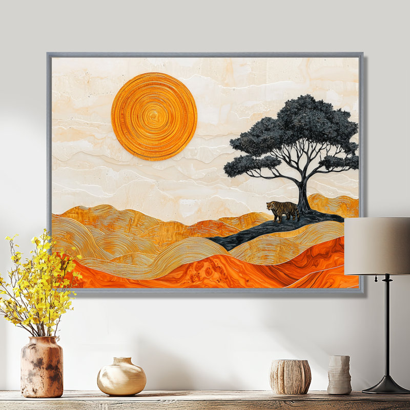 Tigre et racines de baobab d'Afrique I - tigre, art mural, H 16 po x l 32 po, Argent argent