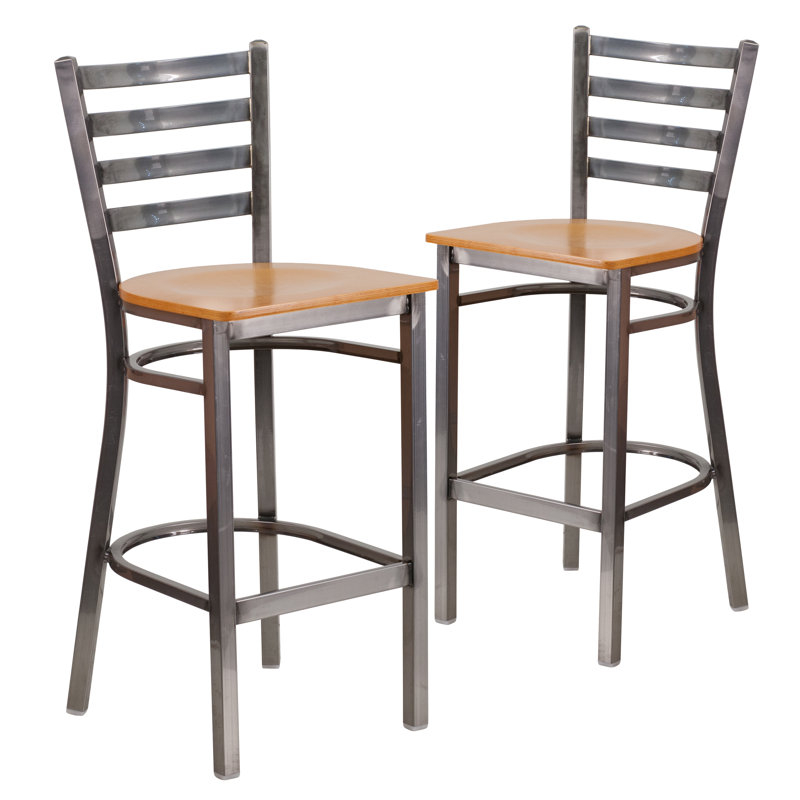 Loughran Ladder Back Metal Restaurant Barstools, Cherry, 2, Gray