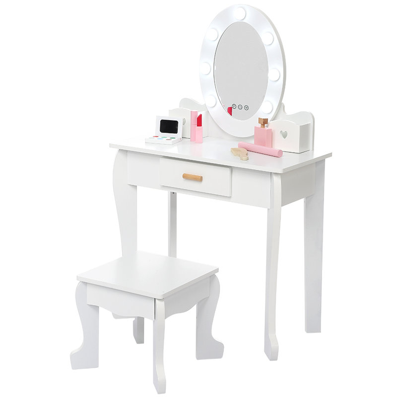 Ensemble coiffeuse avec miroir Gerldean Kids, Blanc
